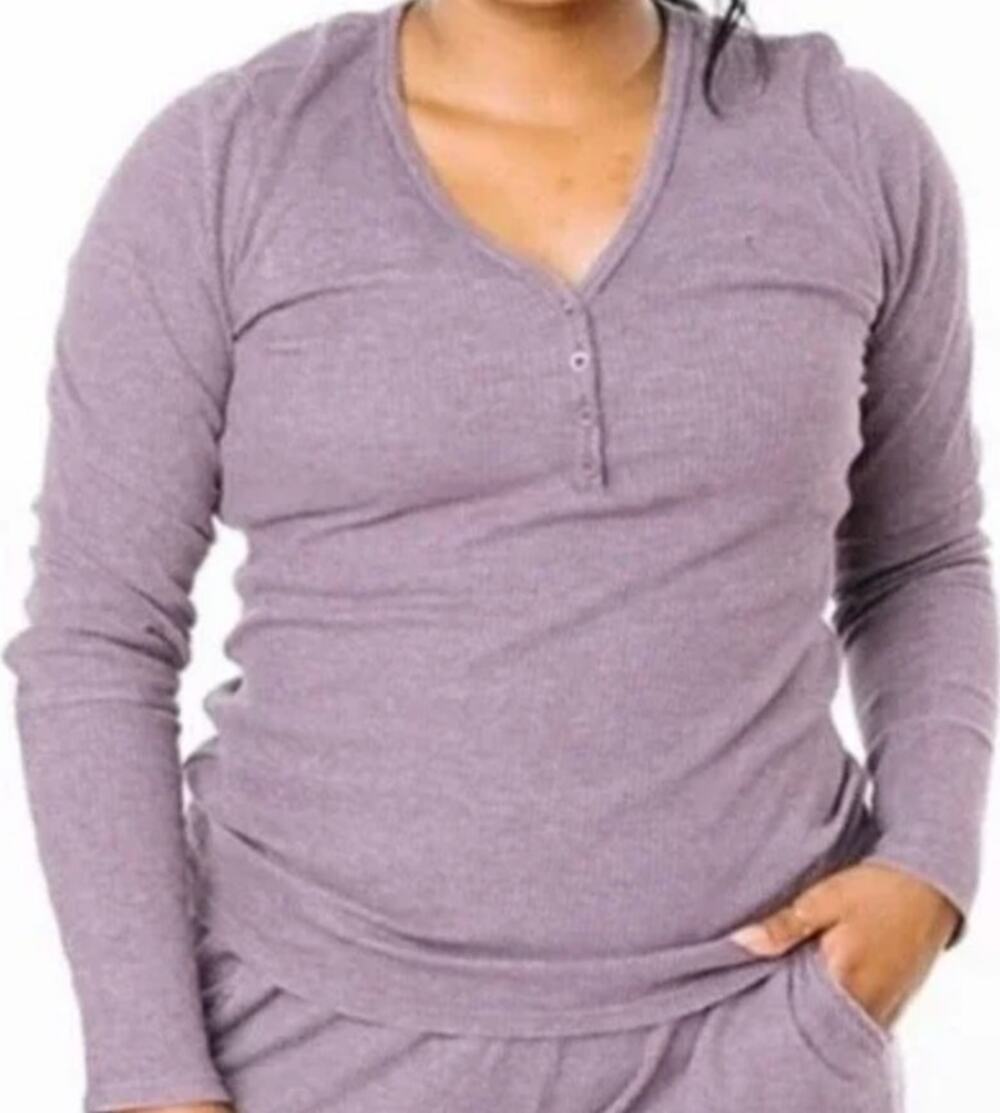 Zyia Active Dont Wake Me Thermal Henley Pajama Top Waffle Knit Purple Small